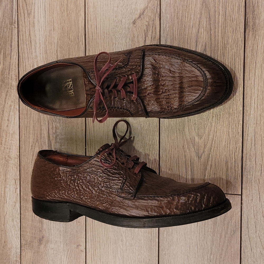 NUNN BUSH Dark Brown‎ Vtg Sharkskin Leather Sz 8.5 C Split Toe Mens Shoes RARE